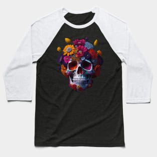 Bloom Skull - Colorful Funny Skull Baseball T-Shirt